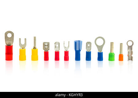 Cable lug use for connecting cables, electrical terminal, electronic work isolate on white with clipping path Stock Photo
