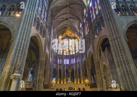 Interior of Saint-Denis Basilica, Paris, France. This is the first structure to have all the elements of Gothic architecture. Stock Photo