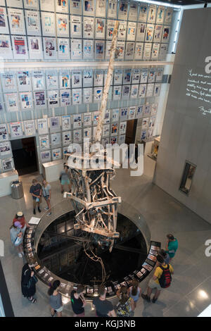 A section of the antenna from the North Tower of the World Trade Center on Sept 11th 2001 on display in Newseum, Washington DC, United States. Stock Photo