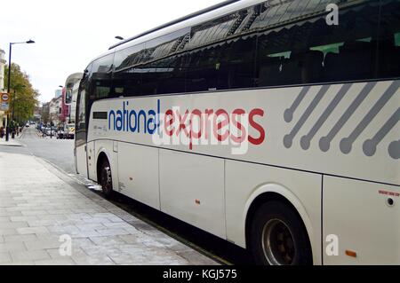 National Express Coach parked by Victoria Coach Station, London, UK Stock Photo