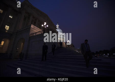 Washington, District Of Columbia, USA. 8th Nov, 2017. Members of the United States House of Representatives walk down the Capitol steps after an evening vote on November 8th, 2017 in Washington, DC Credit: Alex Edelman/ZUMA Wire/Alamy Live News Stock Photo