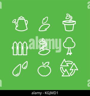 Vector gardening flat lineart icons set Stock Vector