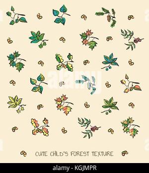 child's forest elements seamless texture Stock Vector