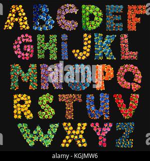 Colorful funny acid alphabet on black Stock Vector