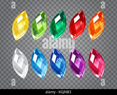 Set of transparent gem stones on demonstrative gray grid Stock Vector