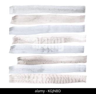 Vector watercolor abstract background, stylish horizontal stripes in gray and blue colors brush strokes Stock Vector
