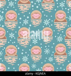 Wild monkeys that enters a hot spring. Snow monkey in Japan vector seamless pattern Stock Vector