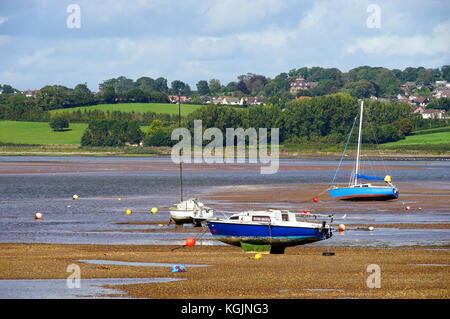 A view from 'the Point' at Exmouth across the Exe Estuary towards the National Trust property 'A La Ronde' Stock Photo