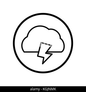 Vector of Cloud and thunder icon in Circle line, iconic symbol inside a circle, on white background, for weather sign concept. Vector Iconic Design. Stock Vector