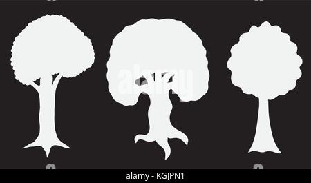 various of vector tree silhouettes in black and white color Stock Vector