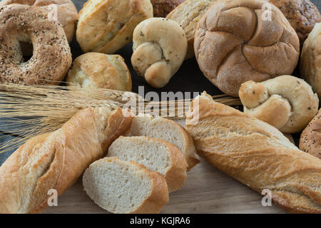Fresh bread, rolls, bagels and baguttes Stock Photo