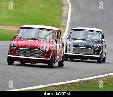 Brian Johnson, Austin Mini Cooper S, Mark Burnett, Austin Mini Cooper S, Masters pre-66 touring cars, Masters Historic Festival, Brands Hatch, May 201 Stock Photo