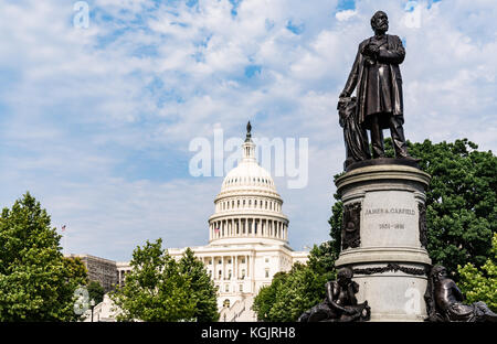 President James Garfield Monument with United States Capitol Building in Washington, DC Stock Photo