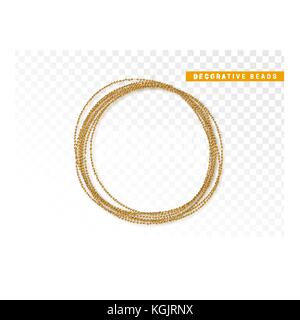 String beads realistic isolated. Decorative design element golden bead Stock Vector