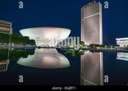 ALBANY, NY - JUNE 28:  The Egg performing arts center on the Empire State Plaza at Night on June 28, 2017 Stock Photo