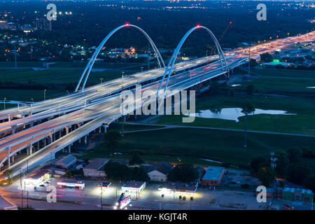 DALLAS, TX - MAY 13, 2017: Margaret Mcdermott Bridge over the Trinity river at night along interstate 30 in  Dallas, Texas Stock Photo