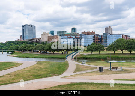 Fort Worth, Texas city skyline from across the Trinity river Stock Photo