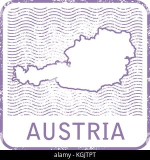 Stamp with contour of map of Austria - contour of Austria Stock Vector