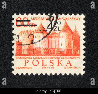 A postage stamp printed in Poland  shows Warsaw barbican,  circa 1965 Stock Photo
