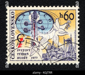 A postage stamp printed in CZECHOSLOVAKIA  shows World Music Week, circa 1977 Stock Photo