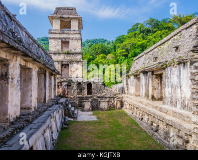 Palenque ancient mayan ruins, Palace and Observation Tower, Chiapas, Mexico Stock Photo