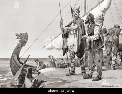 Rurik or Riurik, c. 830 – 879.  Varangian chieftain of the Rus', founder of the Rurik dynasty or Rurikids, who in the year 862 gained control of Ladoga and built the Holmgard settlement near Novgorod.  After the painting by Margaret Dovaston, (1884 - 1954).  From Hutchinson's History of the Nations, published 1915. Stock Photo