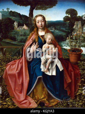 The Virgin and Child in a Landscape.early 16th century Jan Provoost 1465-1529 The Netherlands, Dutch, Belgian, Belgium, Flemish, Stock Photo