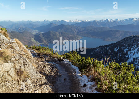 Panoramic view from Herzogstand to Kochelsee and Walchensee Stock Photo