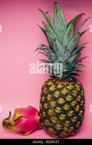 against of fresh pineapple pink fruit Stock Photo