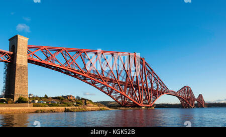 View of famous Forth Rail Bridge spanning the Firth of Forth between Fife and West Lothian in Scotland, United Kingdom.