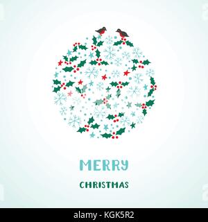 Christmas card with snowflakes, stars, birds and holly Stock Vector