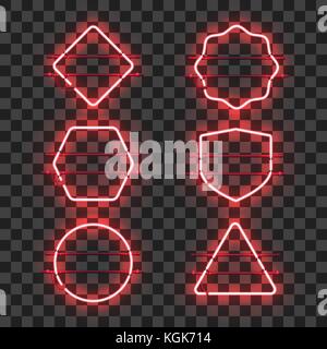 Set of realistic glowing red neon frames Stock Vector