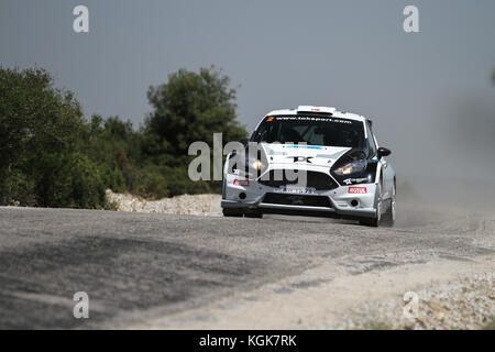 CANAKKALE, TURKEY - JULY 02, 2017: Orhan Avcioglu drives Ford Fiesta R5 of Toksport WRT Team in Rally Troia Stock Photo