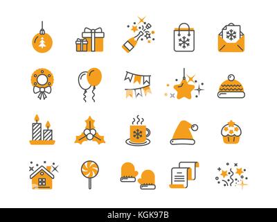 Christmas and New Year. Winter holidays. Santa. December. Thin line web icon set. Outline icons collection.Vector illustration. Stock Vector