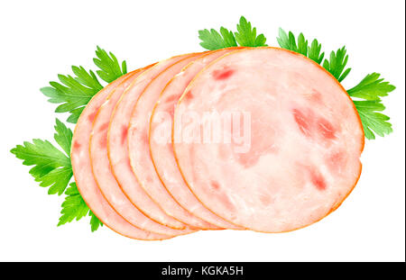 Ham slices isolated isolated on white background Stock Photo