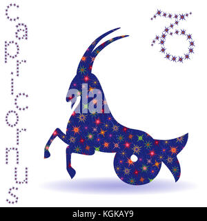 Zodiac sign Capricornus, hand drawn stencil with stylized stars isolated on the white background Stock Photo
