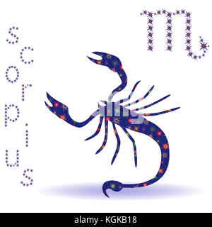 Zodiac sign Scorpius, hand drawn stencil with stylized stars isolated on the white background Stock Photo