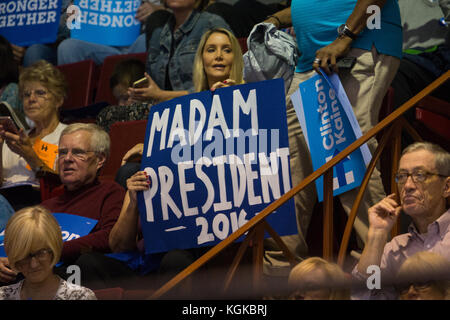 Harrisburg, PA, USA - October 4, 2016: Supporter holding a Madam President 2016 sign at the rally for Presidential candidate Hillary Clinton. Stock Photo