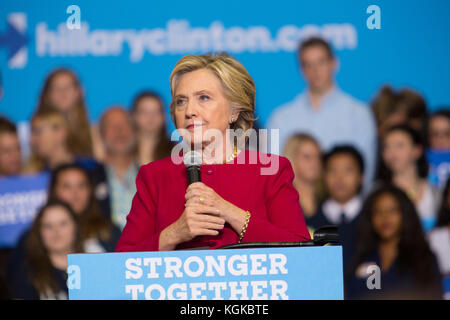 Harrisburg, PA, USA - October 4, 2016: Presidential candidate Hillary Clinton speaks supporters at Zembo Shrine in Harrisburg, urging them to register