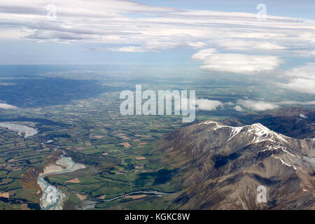 Aerial view of New Zealand mountains, South Island. Photo is taken from airplane heading from Sydney to Christchurch. Stock Photo