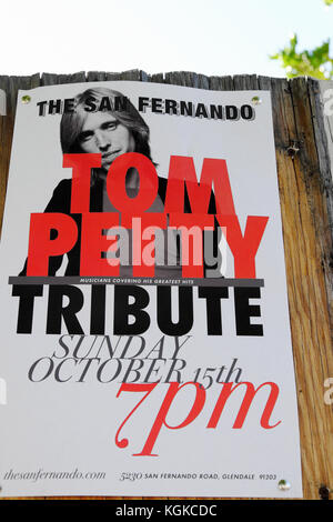 Rock musician Tom Petty memorial tribute notice for event on October 15th 2017 poster on Sunset Boulevard in Los Angeles, California USA  KATHY Stock Photo