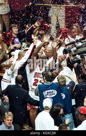 Michael Jordan competing for the NBA Chicago Bulls. Stock Photo