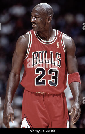 Michael Jordan competing for the NBA Chicago Bulls. Stock Photo