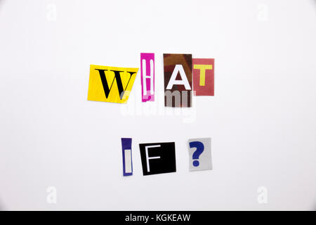 A word writing text showing concept of What If question made of different magazine newspaper letter for Business case on the white background with spa Stock Photo