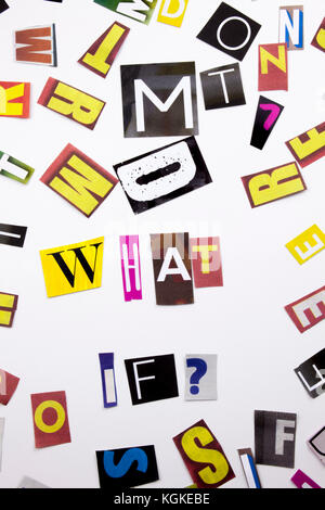 A word writing text showing concept of What If question made of different magazine newspaper letter for Business case on the white background with spa Stock Photo