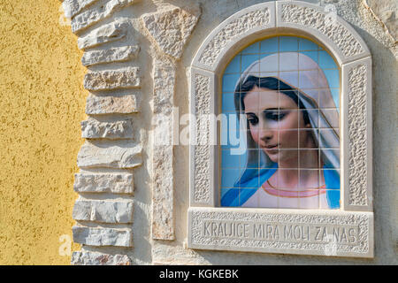 MEDJUGORJE, BOSNIA AND HERZEGOVINA - NOVEMBER 5:  painting of Our Lady of Medjugorje, a popular destination for pilgrims on November 5, 2017. Croatian Stock Photo