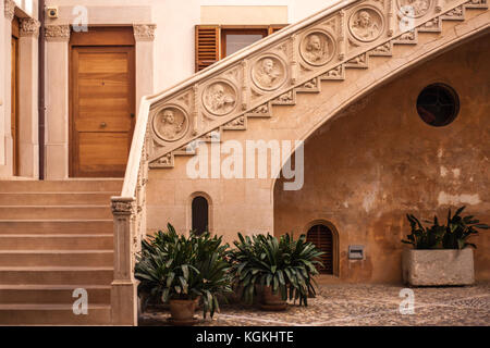 Typical Moorish courtyard and staircase in Palma de Mallorca Stock Photo