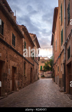 Charming street in Valldemossa, Mallorca, in evening Stock Photo