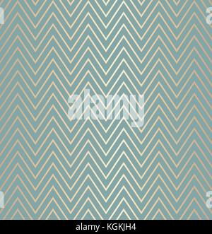 Trendy simple seamless zig zag golden geometric pattern on green blue background, vector illustration. Wrapping paper zigzag graphic print. Repeating  Stock Vector