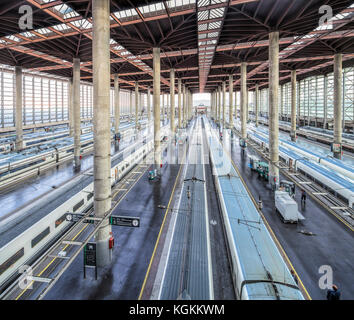 AVE trains, Atocha Railway Station, Madrid, Spain. Stock Photo